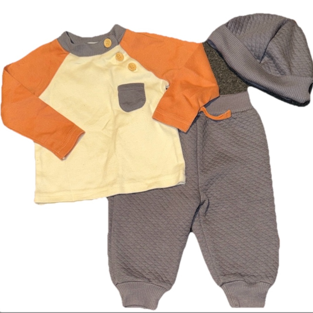French Connection Baby 3 Piece Orange and Gray Baby Outfit Matching Set 3M